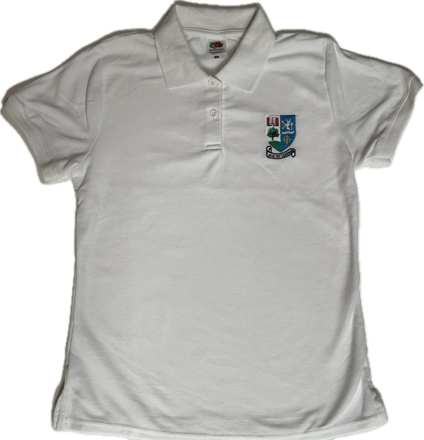Fruit of Loom Girls White Fitted Poloshirt Inc Crest Embroidered Logo