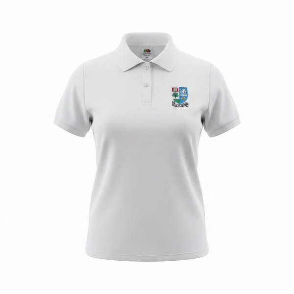 Fruit of Loom Girls White Fitted Poloshirt Inc Crest Embroidered Logo