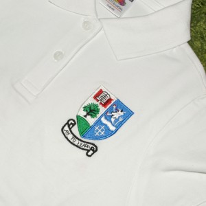 Fruit of Loom Girls White Fitted Poloshirt Inc Crest Embroidered Logo